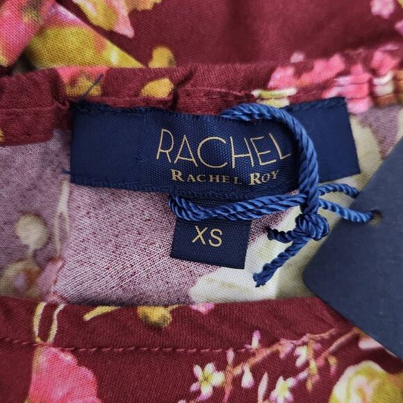 Rachel Roy Burgundy Floral Cropped One Shoulder Top NWT Size XS Floral Top - Picture 5 of 8